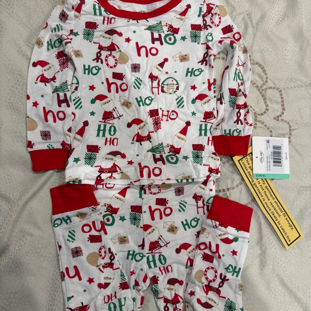 Little Me Red and Green Santa Pajama Set